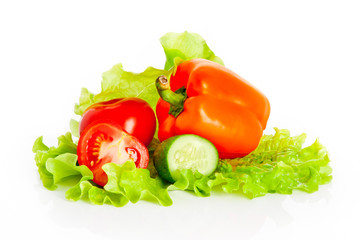 Mix of tomatoes and cucumber on a salad isolated