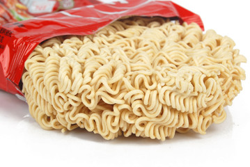 Instant noodles on white background