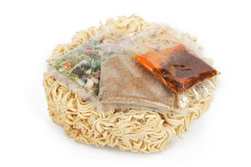 Instant noodles on white background