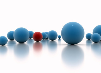 Individuality concept - One red sphere standing out