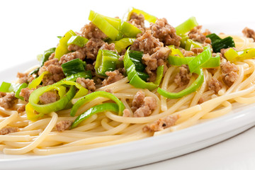 Pasta with meat and vegetables