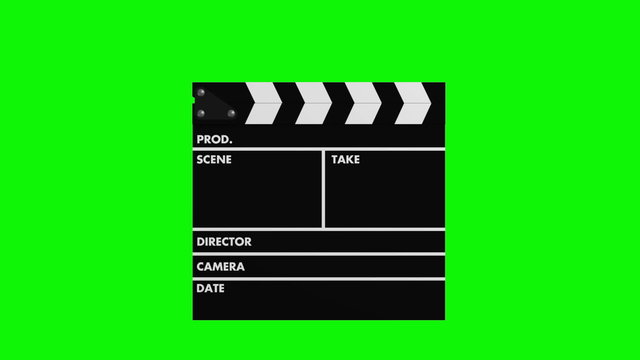 Movie production clapperboard isolated on green background