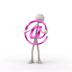 Figur hält @-Zeichen in Hand rosa