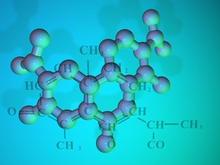 3D rendered Molecule on blue