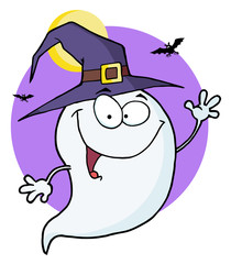Happy Halloween Ghost Flying In Night