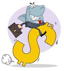 Successful Business Shark Businessman Riding On A Dollar Symbol