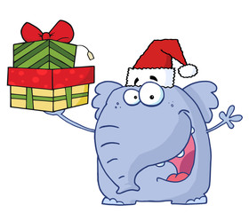 Christmas Elephant Holds Up Gifts
