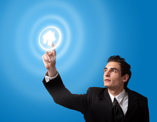 business man pressing button