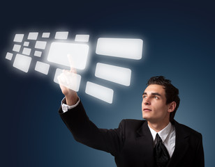 business man pressing button