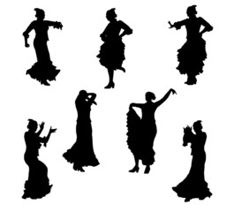 Flamenco - vector silhouettes - obrazy, fototapety, plakaty