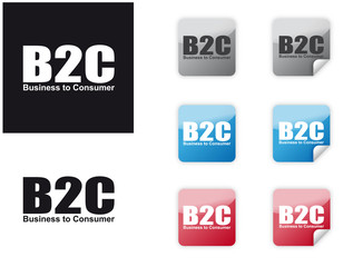 Business to Consumer B2C Button Zeichen Sticker