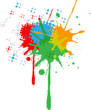 Colorful bright ink splashes on white background