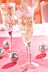 Champagne glasses on celebration table