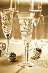 Champagne glasses on celebration table