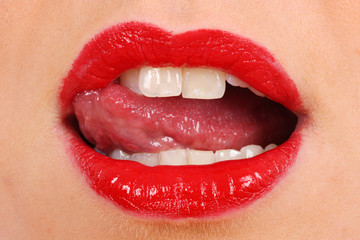 Woman Licking Lips. Model Released