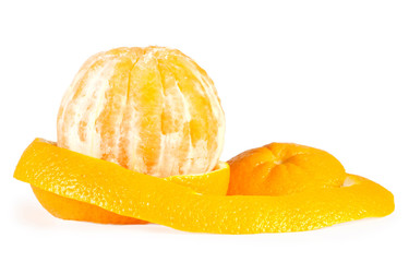 Half peeled orange isolated on white background