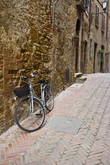 Bicycle in the downtown of Pienza, Tuscany, Italy