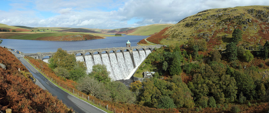 Craig Goch reservoir panorama, Elan Valley, Wales.