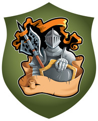 Heraldic composition with the knight in full armor, vector