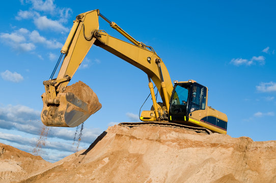 track-type loader excavator at sand quarry