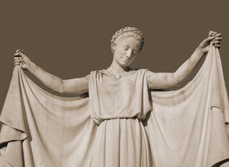 ancient marble figure of woman with outstretched arms