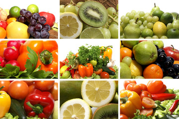 A collage of fresh and tasty fruits and vegetables