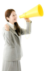 メガホンと女性社員