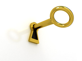 Gold key over white