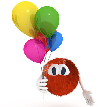 Pipo. Carton character with ballons over white