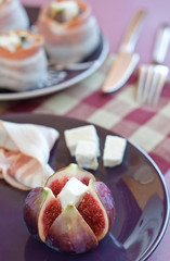 Close up of fig with feta