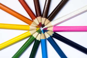 Fototapeta premium Colored pencil wheel. Pencils isolated.