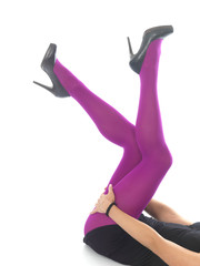 Woman's Legs In Pink Tights. Model Released