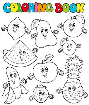Coloring book with cartoon fruits 1