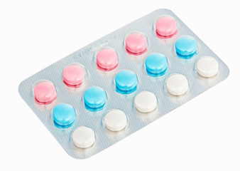 Pills in blister (bubble) pack isolated on white
