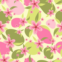 Seamless pattern with a pink flowers