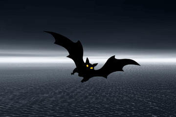 Night landscape and fly bat