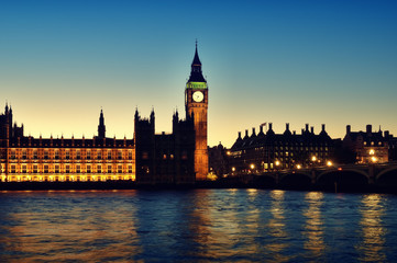 Fototapeta na wymiar Houses of Parliament at night, London.