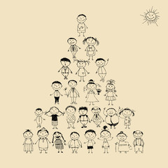 Funny pyramid with happy big family smiling together