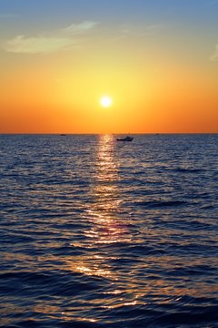 Blue Golden Sunrise Seascape Sea Ocean Red Sky