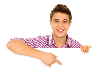 Man pointing at a blank board