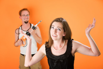 Frustrated woman and incompetent handyman