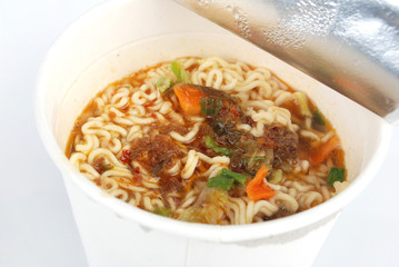 Instant noodles on white background