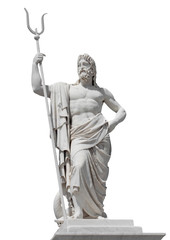 Marble statue of the sea god Neptune isolated on white - obrazy, fototapety, plakaty