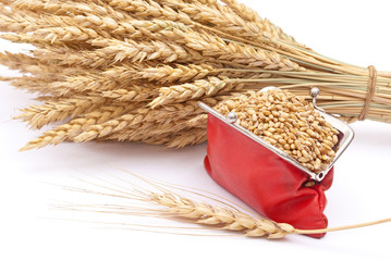 Red purse with wheat ears