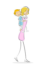mother giving her son piggy-back ride