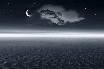 Fototapeta na wymiar Night ocean. 3d landscape