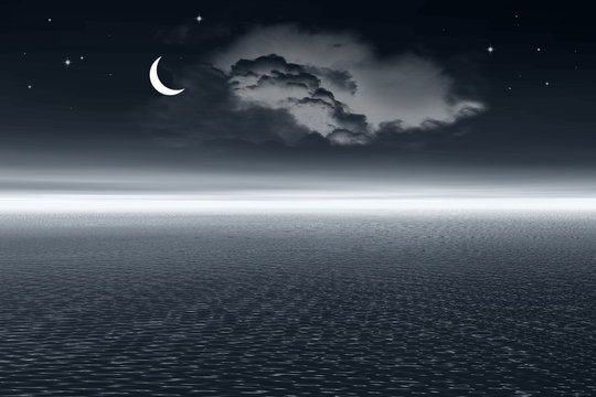 Night ocean. 3d landscape