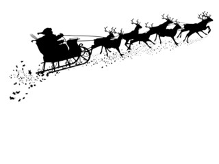 Weihnachtsmann mit Rentierschlitten - Silhouette