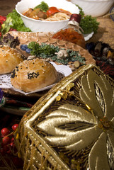 Festive table with different dishes in Asian style