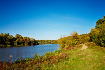 Fototapeta na wymiar Splendid river by autumn.
